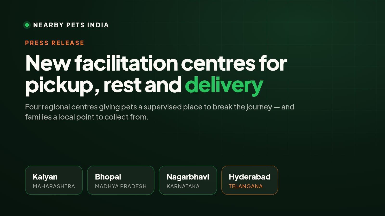 Nearby Pets India Introduces Facilitation Centres in Kalyan, Bhopal, Nagarbhavi and Hyderabad